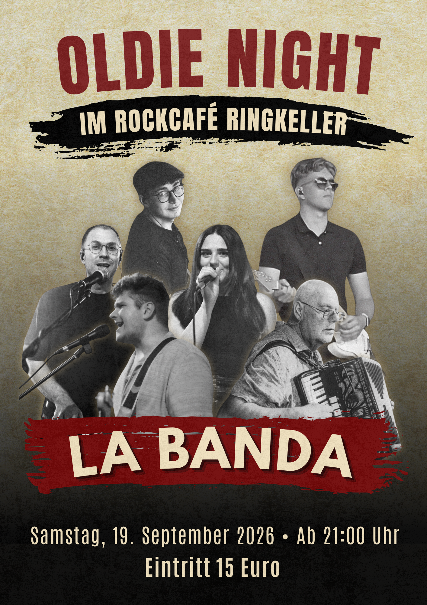 La Banda Band- Event "Oldie Night" Am 19. September 2026 ab 21 Uhr, 15 € Eintritt.